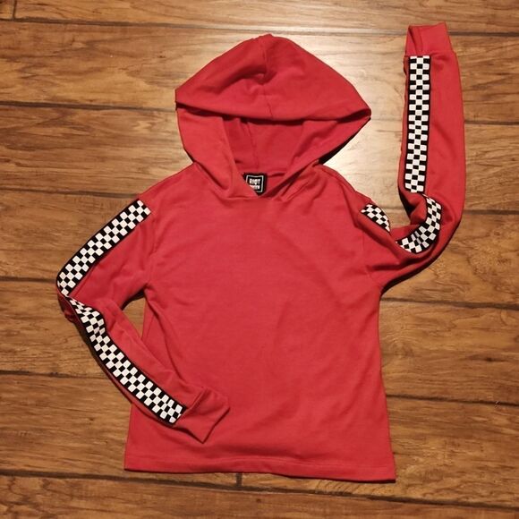 Riot Queen women's XS red lightweight hooded long sleeve checkered t-shirt - Picture 1 of 6